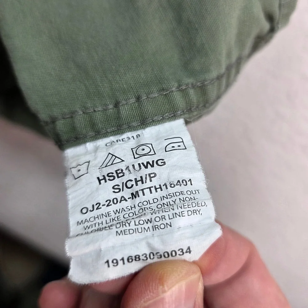 Wrangler Button Front Shirt Mens Small Olive Green Short Sleeve Flex‎ Comfort
